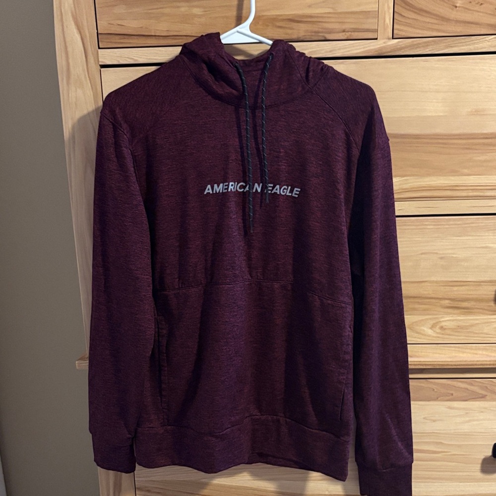 American Eagle Outfitters Men's Burgundy Hooded Pullover Sweatshirt